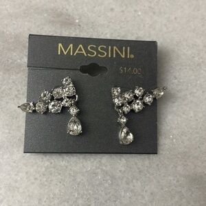 Massini earrings CZ stud earrings tear drop circle set silver tone jewelry